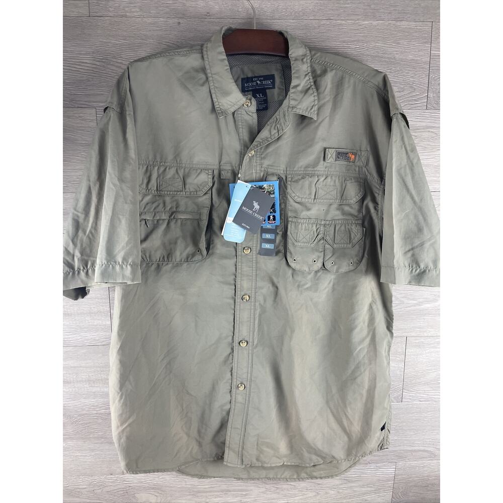 Moose Creek Mens XL Button Front Casual Shirt Gray Hiking Fishing NWT